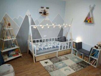 Nábytok do detskej izby v indiánskom štýle - posteľ + polica