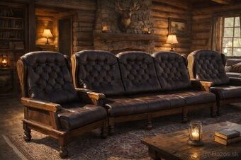 Kožená sedacia súprava 3+1+1 s masívnym dubovým drevom.