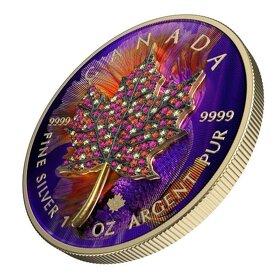 investičné strieborne mince - Maple leaf -  Bejeweled