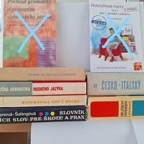 Knihy-učebnice SJ, RJ, NJ, matematika, slovníky