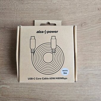 Datovy kabel AlzaPower Core USB-C to USB-C 2.0 60W 3m biely