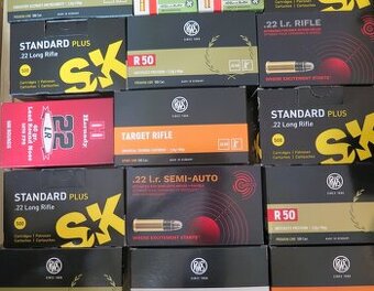 Predám náboje 22 LR SK; RWS; Geco od 0,08 eura/kus