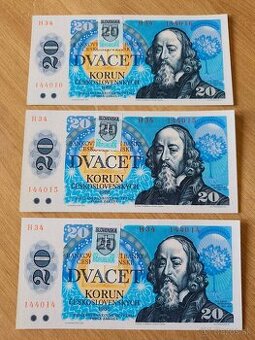 POSTUPKA 3 x 20 Korún 1988 Československo + slovenský kolok