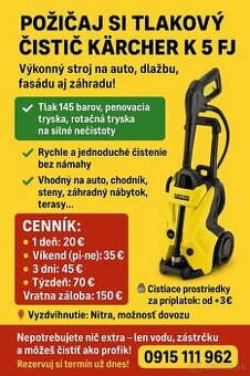 🔧 Požičaj si tlakový čistič KÄRCHER K 5 FJ 🔧
