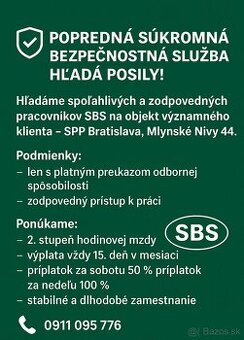 ⚡ PRÁCA V SBS – okamžitý nástup ⚡ Bratislava Mlynské Nivy