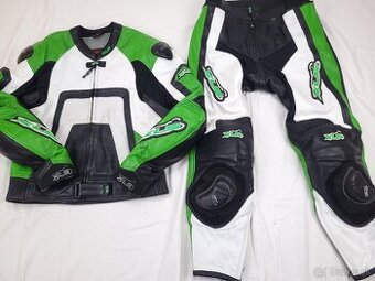 XLS GREEN dvojdielna pánska kožená moto kombinéza 52 L