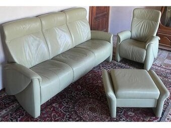 Luxusní moderní kožená sedací souprava 3+1 + taburet, 2706