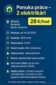 Ponuka práce elektrikári