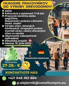 Hľadáme pracovníkov do výroby drevodomov