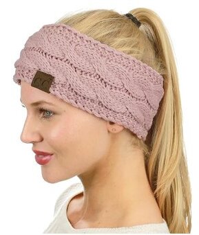 Dámska pletená čelenka ružová