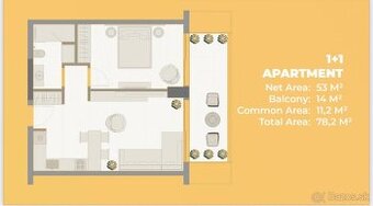 Ponúkam Vám na predaj apartmán 1 + 1 na severnom Cypre.