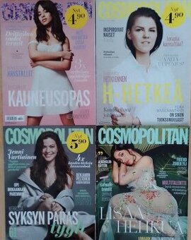 Časopisy Cosmopolitan vo fínčine a kniha fínčiny
