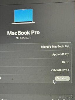 Apple MacBook Pro M1 PRO 16 palcový