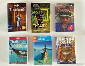 rôzne knihy o Thajsku, plážach a kniha Juhovýchodná Ázia