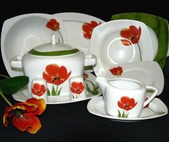 Porcelánová 12 dielna súprava Tulipány + čajová súprava