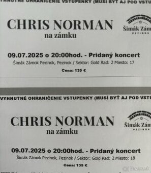 Chris Norman listky - 09.07.2025 - Pezinok - Šimák Zámok