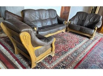 Dubová rustikální kožená sedačka, 3788