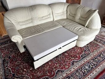 Rohová rozkládací kožená sedací souprava, 4379