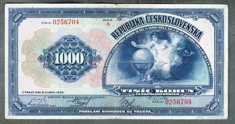Staré bankovky 1000 korun 1932 NEPERFOROVANA