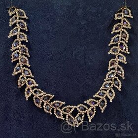 Handmade náhrdelník - zlatá, tmavo fialová - 1