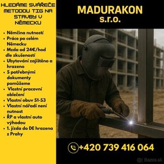 Svářeč TIG - Německo | od 24€/hod | ubytování hrazeno