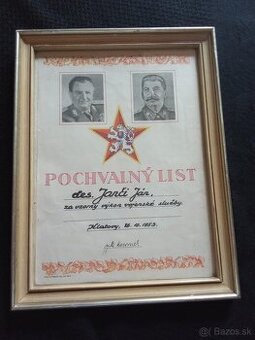 pochvalny dekret 1953 - Ceskoslovensko.
