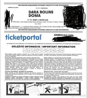 2x listok na Dara Rolins 8.11.2025