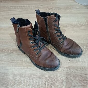 Dámske hnedé šnurovacie členkové čižmy / topánky veľkosť 38