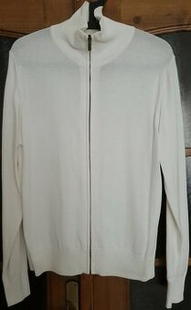 Pánsky sveter na zips Zara biely veľkosť M