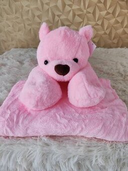 Plyšová hračka, macko s dekou vo vnútri, ružová