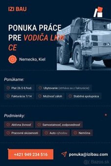 Ponuka práce Nemecko- LKW vodič (26.5€ /h)