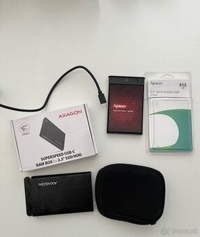 Predám externý box AXAGON + SSD Apacer 512 GB