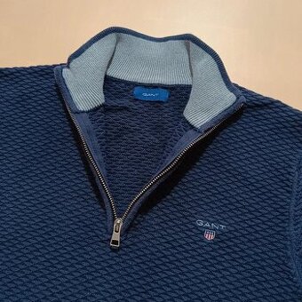 GANT Triangle Texture Half Zip tmavomodrý sveter so zipsom L