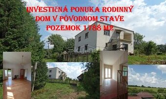 predaj dvojpodlažný rodinný dom na pozemku s výmerou 1788 m2