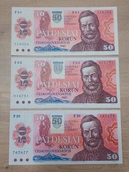 3 x 50 Kčs 1987 + slovenský kolok