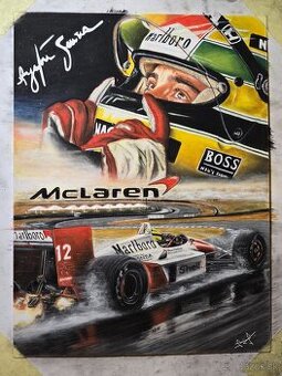 Kresba Ayrton Senna a Mclaren MP4/4