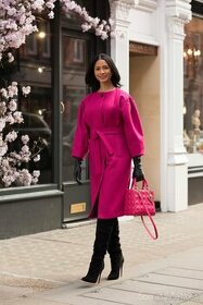 ZARA ružový fuschiový vlnený kabát XS