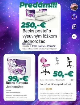 Posteľ s výsuvným lôžkom 90x200+komoda konik+ružová stolička