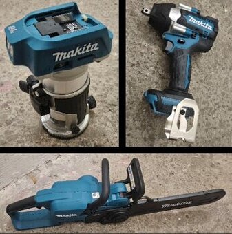 Makita aku 18V, horna freza, retazova pila, razovy utahovak