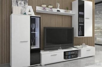 Obývacia stena biela matna a dub sonoma