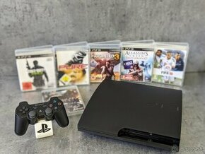 Playstation 3 Slim 1 ovládač, 6 hier (Uncharted, CoD, Fifa+)