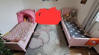 2 ružové IKEA rastúce postele + koberec - 1
