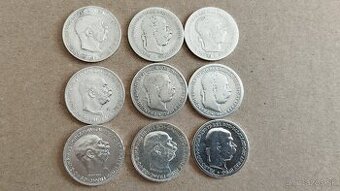 9ks starých korun - Stříbrné korony - konvolut korun.