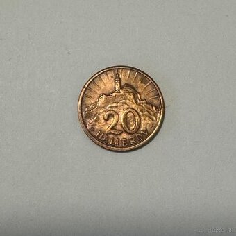 Predám vzácny 20 Halier 1942 CuZn, Slovenský štát za 390€.