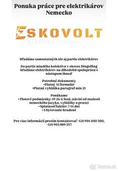 Ponuka práce pre Elektrikárov NEMECKO