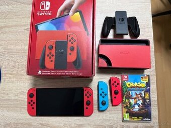 predám Nintendo Switch OLED Mario red edi+Crash bandicoot