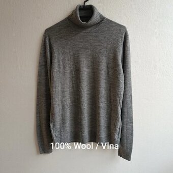 Uniqlo sivý rolák 100% merino wool vlnený sveter M