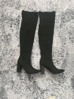 Čierne látkové vysoké čižmy