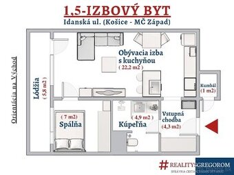 2+KK byt, Idánska ul., 42 m2, so -m LO, na 5. zo 7 p, po REK