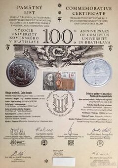 2019/10€ - Univerzita Komenského v Bratislave - Pamätný list